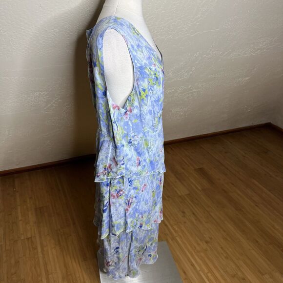 Click Color Me Cotton Floral Tiered Dress Womens Size XXL Blue Asymmetrical - Picture 6 of 8